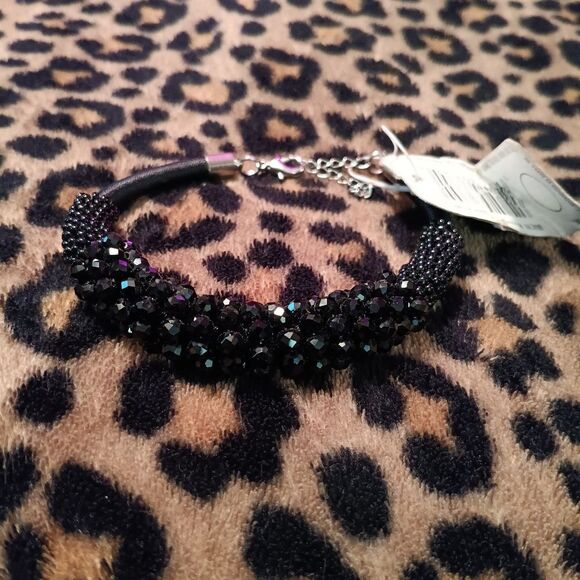 !!NWT Impressions Black Wrapped Beaded Bracelet with Satin - Picture 2 of 4